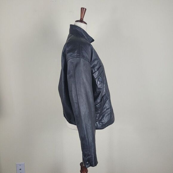 Vintage Fantasia Jacket Large Black Leather Moto Biker Zip Collared 90s 80s - Picture 4 of 9